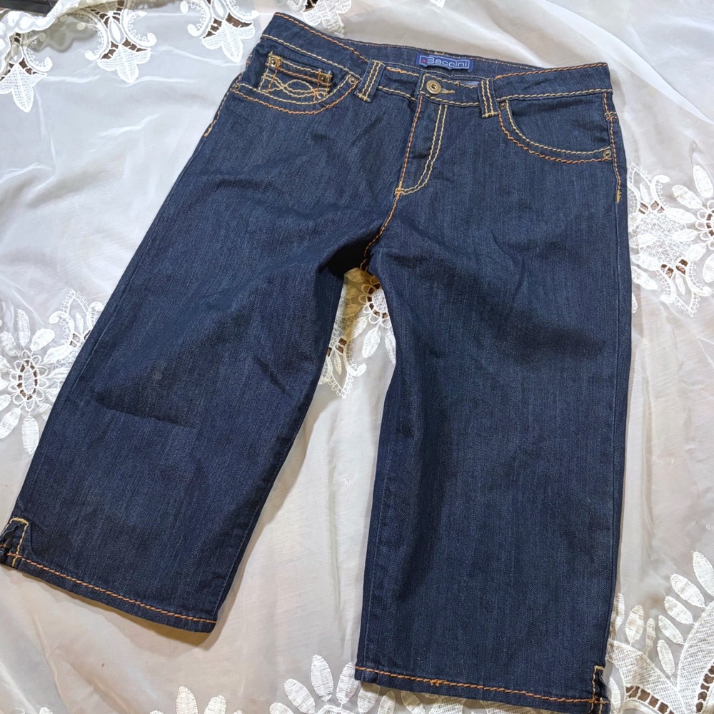 Y2K Grunge Dark Wash Denim Capri Pants Stretch Cropped Jeans Blue Size 10